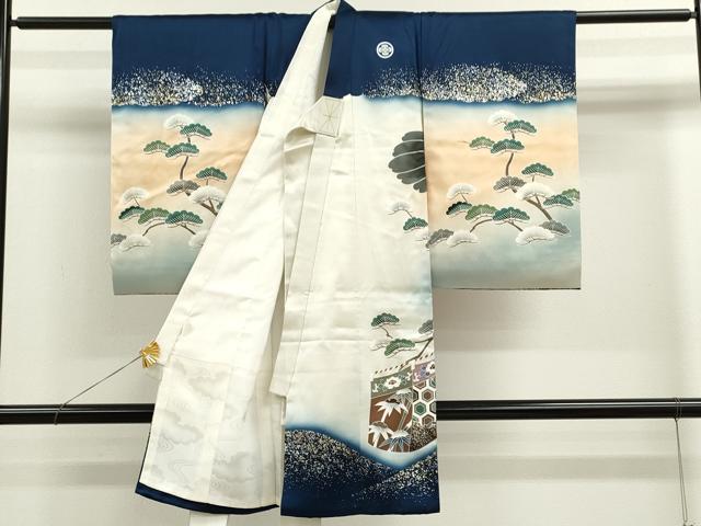平和屋着物[]お宮参り　男の子　祝着　産着　初着　のしめ　鷹　吉祥笹松文　金銀彩　逸品　CAAV9382ze