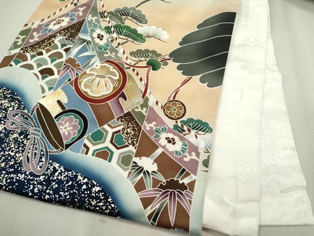 平和屋着物[]お宮参り　男の子　祝着　産着　初着　のしめ　鷹　吉祥笹松文　金銀彩　逸品　CAAV9382ze