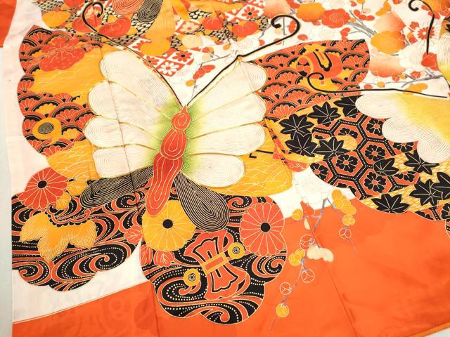 平和屋着物∵女の子 十三参り 子供 祝着・長襦袢・袋帯セット 駒刺繍 舞蝶宝尽くし花文 金彩 洗える着物 CAAV9400ze