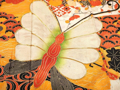 平和屋着物∵女の子 十三参り 子供 祝着・長襦袢・袋帯セット 駒刺繍 舞蝶宝尽くし花文 金彩 洗える着物 CAAV9400ze