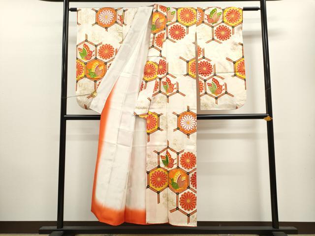 平和屋着物∵女の子 十三参り 子供 祝着・長襦袢・袋帯セット 駒刺繍 亀甲舞蝶菊文 金彩 逸品 CAAV9403ze