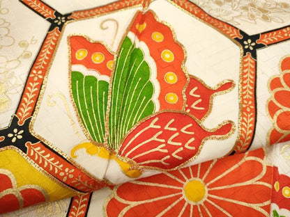 平和屋着物∵女の子 十三参り 子供 祝着・長襦袢・袋帯セット 駒刺繍 亀甲舞蝶菊文 金彩 逸品 CAAV9403ze