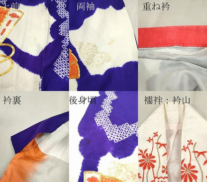 平和屋着物∵女の子 十三参り 子供 祝着・長襦袢・袋帯セット 駒刺繍 絞り 檜扇花文 金彩 逸品 CAAV9404ze