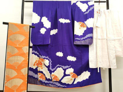 平和屋着物∵女の子 十三参り 子供 祝着・長襦袢・袋帯セット 駒刺繍 絞り 檜扇花文 金彩 逸品 CAAV9404ze