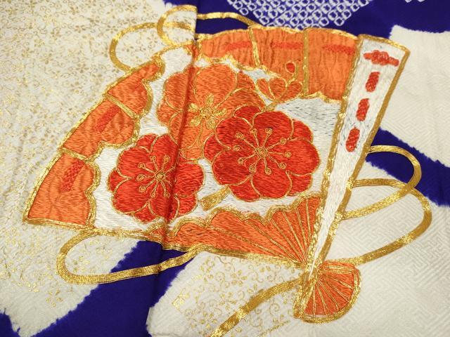 平和屋着物∵女の子 十三参り 子供 祝着・長襦袢・袋帯セット 駒刺繍 絞り 檜扇花文 金彩 逸品 CAAV9404ze