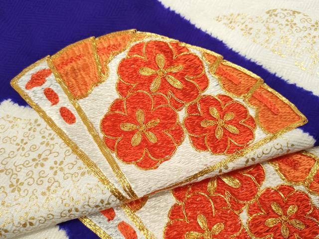 平和屋着物∵女の子 十三参り 子供 祝着・長襦袢・袋帯セット 駒刺繍 絞り 檜扇花文 金彩 逸品 CAAV9404ze