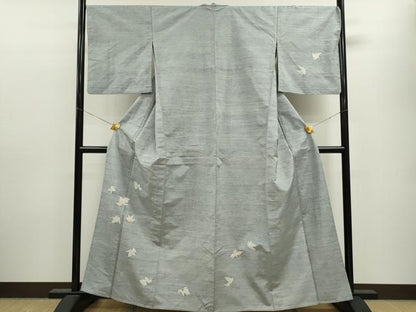 平和屋着物▽訪問着 単衣 紬地 舞葉文 正絹 逸品 CAAV9414ze