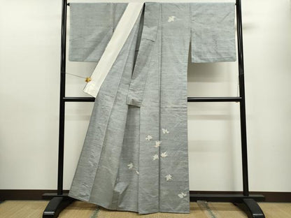平和屋着物▽訪問着 単衣 紬地 舞葉文 正絹 逸品 CAAV9414ze