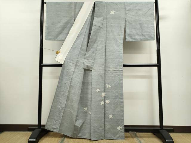 平和屋着物▽訪問着 単衣 紬地 舞葉文 正絹 逸品 CAAV9414ze