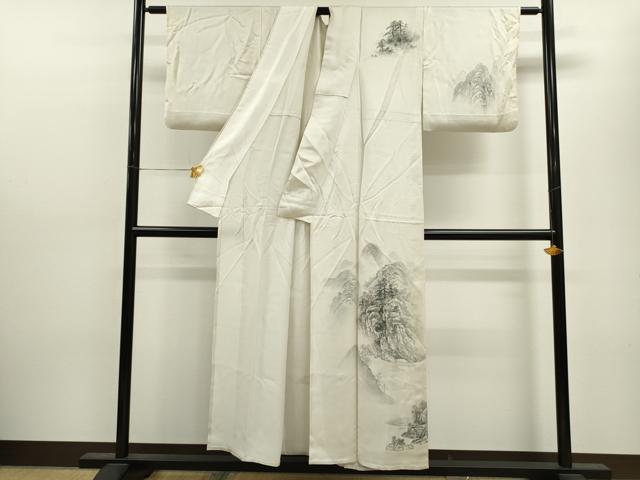 平和屋着物▽訪問着 単衣 刺繍 手描き 風景文 正絹 逸品 CAAV9421ze