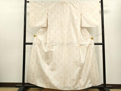 平和屋着物▽上質な紬 単衣 麻の葉文様 正絹 逸品 CAAV9424ze
