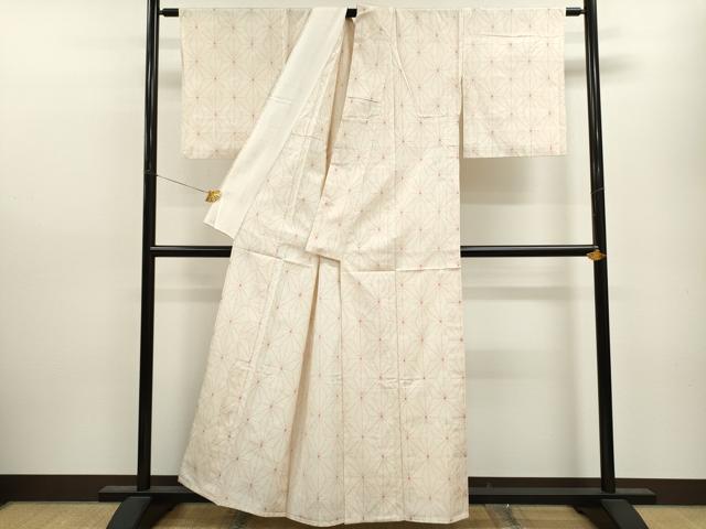 平和屋着物▽上質な紬 単衣 麻の葉文様 正絹 逸品 CAAV9424ze