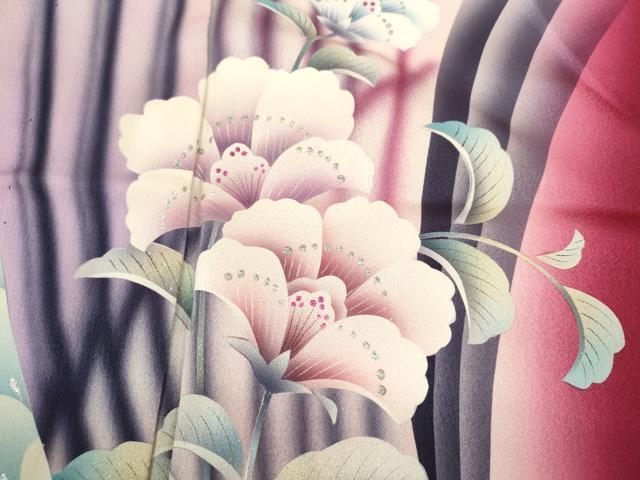 平和屋着物▽訪問着 単衣 孔雀枝花文 暈し染め 銀彩 正絹 逸品 CAAV9427ze