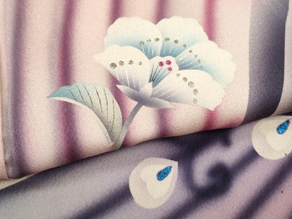 平和屋着物▽訪問着 単衣 孔雀枝花文 暈し染め 銀彩 正絹 逸品 CAAV9427ze
