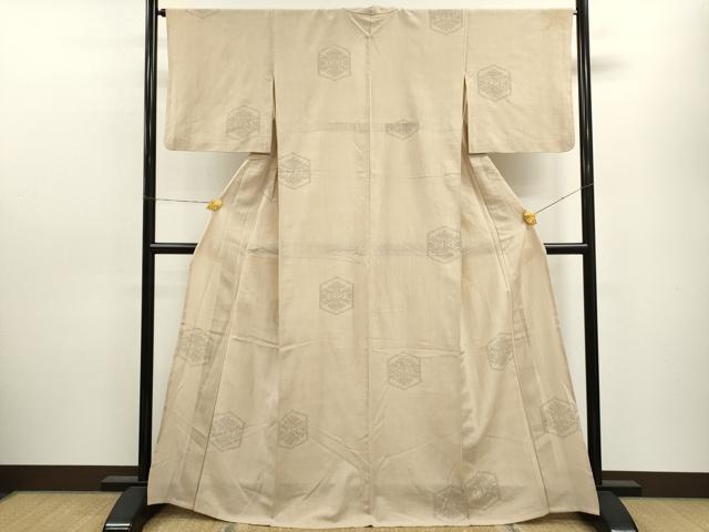 平和屋着物▽結城紬 単衣 80亀甲 亀甲文様 正絹 逸品 CAAV9428ze