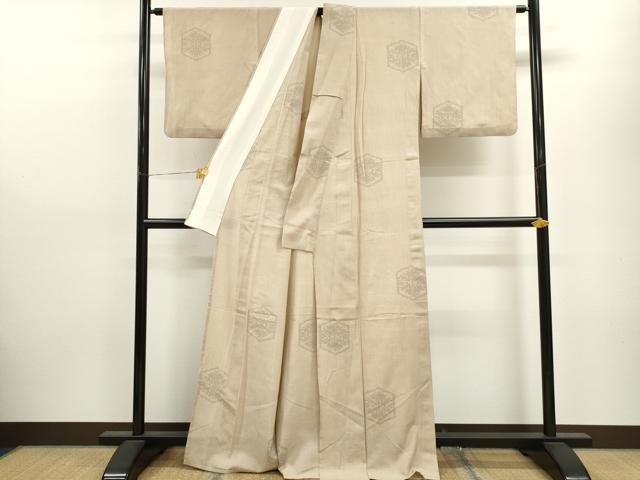 平和屋着物▽結城紬 単衣 80亀甲 亀甲文様 正絹 逸品 CAAV9428ze
