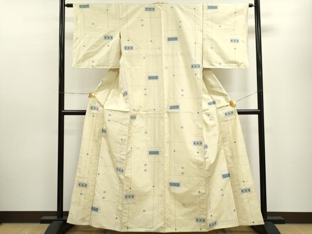 平和屋着物▽上質な紬　単衣　十字絣吉祥文　正絹　逸品　CAAV9439ze