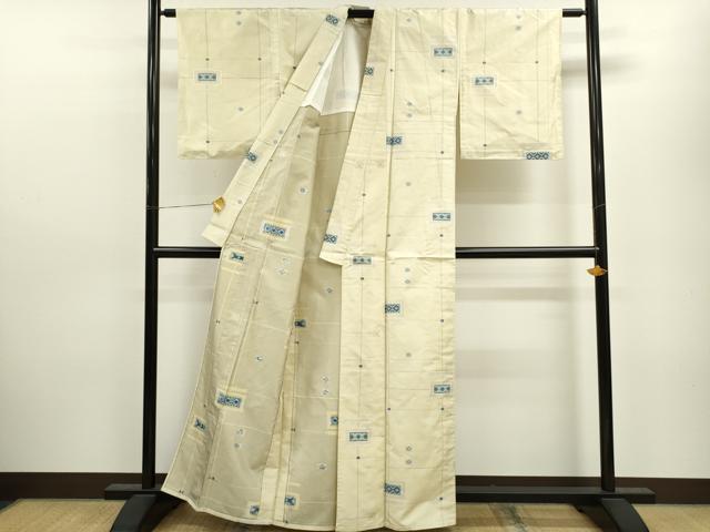 平和屋着物▽上質な紬　単衣　十字絣吉祥文　正絹　逸品　CAAV9439ze