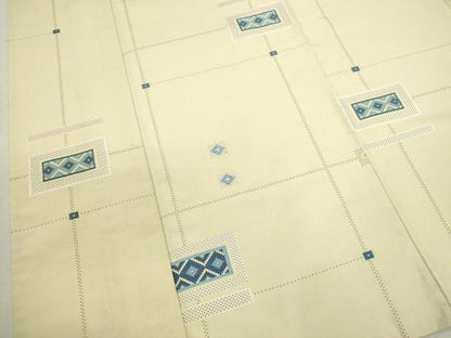 平和屋着物▽上質な紬　単衣　十字絣吉祥文　正絹　逸品　CAAV9439ze