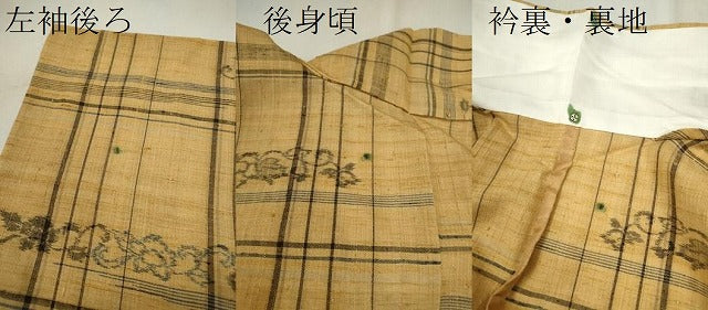 平和屋着物▽上質な紬 単衣 格子花唐草文 正絹 逸品 CAAV9441ze