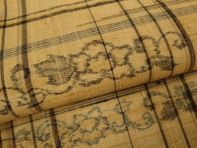 平和屋着物▽上質な紬 単衣 格子花唐草文 正絹 逸品 CAAV9441ze
