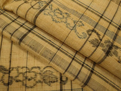 平和屋着物▽上質な紬 単衣 格子花唐草文 正絹 逸品 CAAV9441ze