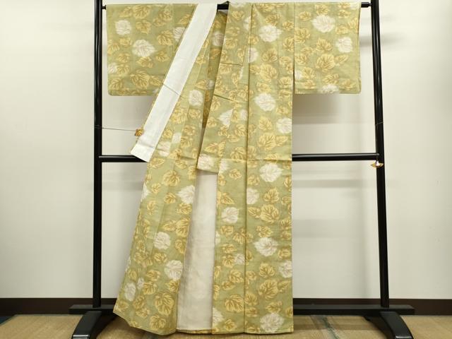 平和屋着物▽上質な紬　単衣　舞葉文　正絹　逸品　CAAV9443ze