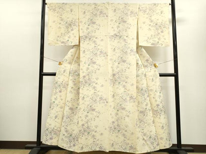 平和屋着物▽上質な小紋　単衣　草花文　正絹　逸品　CAAV9444ze