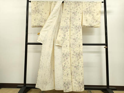 平和屋着物▽上質な小紋　単衣　草花文　正絹　逸品　CAAV9444ze