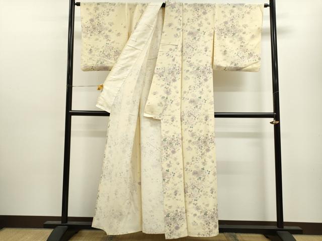 平和屋着物▽上質な小紋　単衣　草花文　正絹　逸品　CAAV9444ze