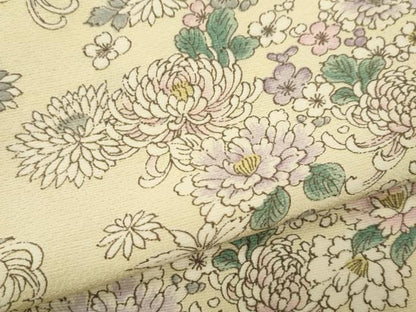 平和屋着物▽上質な小紋　単衣　草花文　正絹　逸品　CAAV9444ze