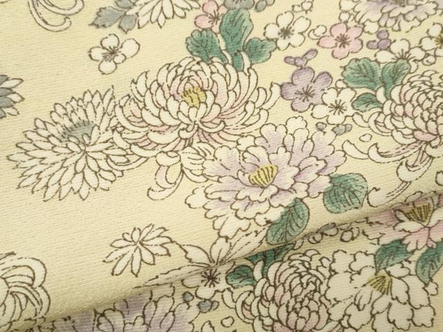 平和屋着物▽上質な小紋　単衣　草花文　正絹　逸品　CAAV9444ze
