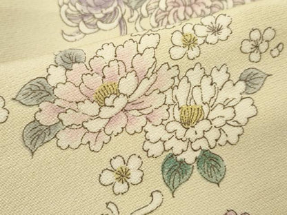 平和屋着物▽上質な小紋　単衣　草花文　正絹　逸品　CAAV9444ze