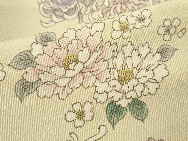 平和屋着物▽上質な小紋　単衣　草花文　正絹　逸品　CAAV9444ze