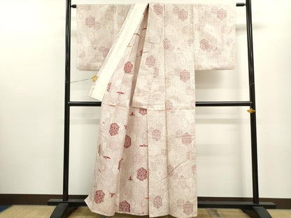 平和屋着物▽上質な紬 単衣 120亀甲 亀甲吉祥文 正絹 逸品 CAAV9445ze