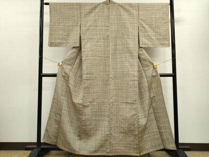 平和屋着物▽上質な紬 単衣 格子柄 正絹 逸品 CAAV9447ze