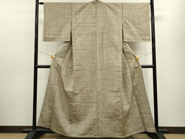 平和屋着物▽上質な紬 単衣 格子柄 正絹 逸品 CAAV9447ze
