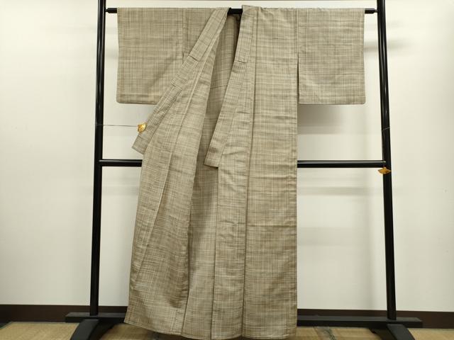 平和屋着物▽上質な紬 単衣 格子柄 正絹 逸品 CAAV9447ze