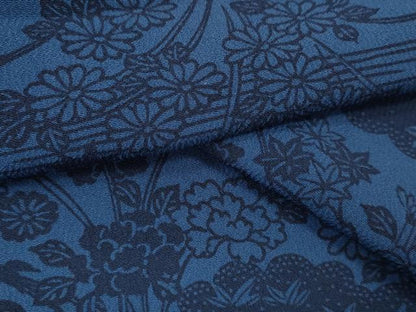 平和屋着物▽上質な小紋　単衣　藍　型染め　雲取り草花文　正絹　逸品　CAAV9449ze