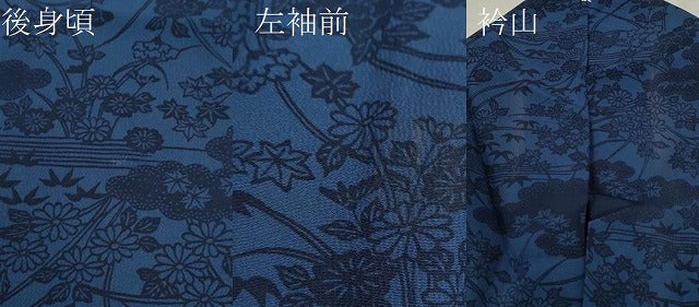 平和屋着物▽上質な小紋　単衣　藍　型染め　雲取り草花文　正絹　逸品　CAAV9449ze