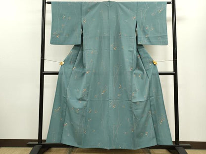 平和屋着物▽上質な紬 単衣 枝花文 正絹 逸品 CAAV9452ze
