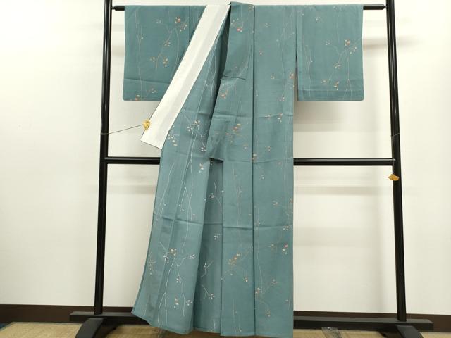 平和屋着物▽上質な紬 単衣 枝花文 正絹 逸品 CAAV9452ze