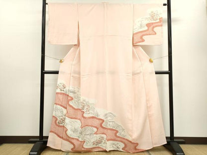 平和屋着物▽訪問着 単衣 手描き 絞り 風景草花文 正絹 逸品 CAAV9453ze