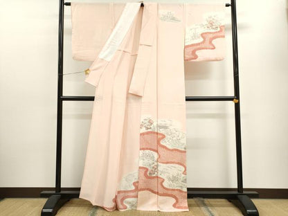 平和屋着物▽訪問着 単衣 手描き 絞り 風景草花文 正絹 逸品 CAAV9453ze