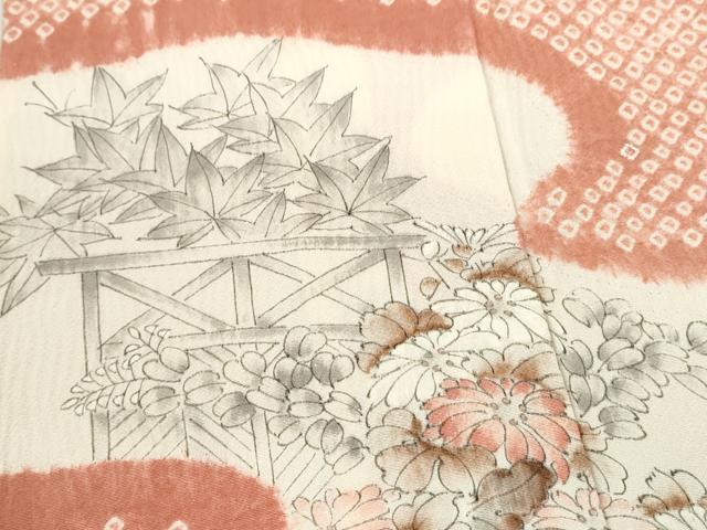 平和屋着物▽訪問着 単衣 手描き 絞り 風景草花文 正絹 逸品 CAAV9453ze
