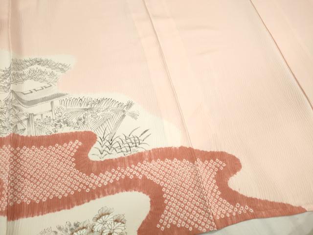 平和屋着物▽訪問着 単衣 手描き 絞り 風景草花文 正絹 逸品 CAAV9453ze