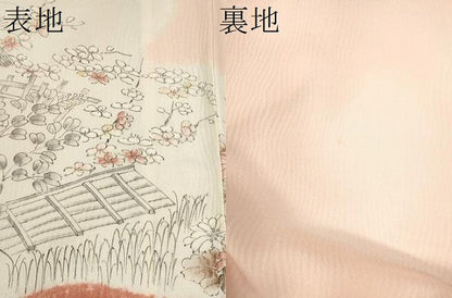 平和屋着物▽訪問着 単衣 手描き 絞り 風景草花文 正絹 逸品 CAAV9453ze