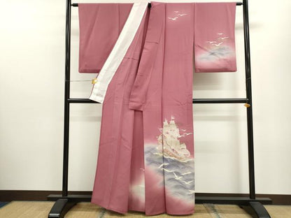 平和屋着物▽訪問着　単衣　南蛮船　暈し染め　金銀彩　正絹　逸品　CAAV9454ze