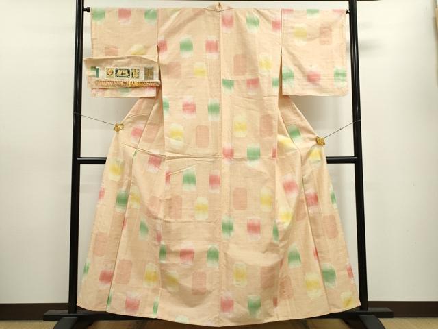 平和屋着物▽本場結城紬織 単衣 80亀甲 霞吉祥文 証紙付き 正絹 逸品 CAAV9457ze