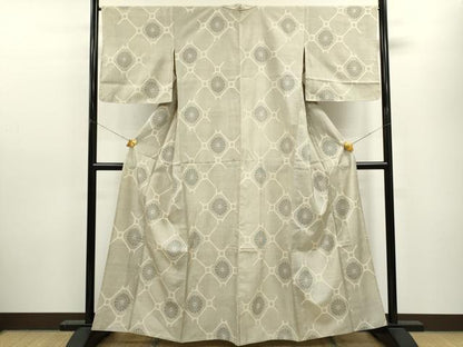 平和屋着物▽本場大島紬　白大島　単衣　蜀江菊文　正絹　逸品　CAAV9458ze